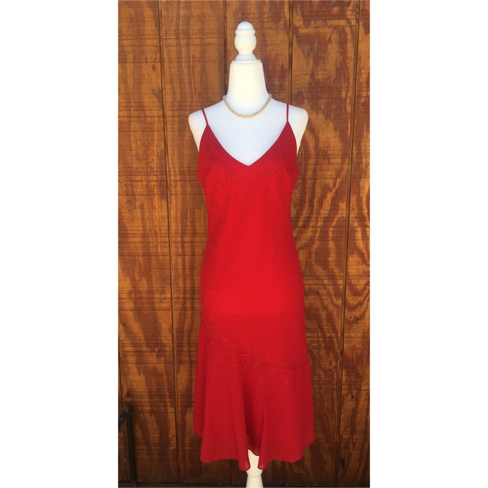 Polka - Red Slip Dress with Beading